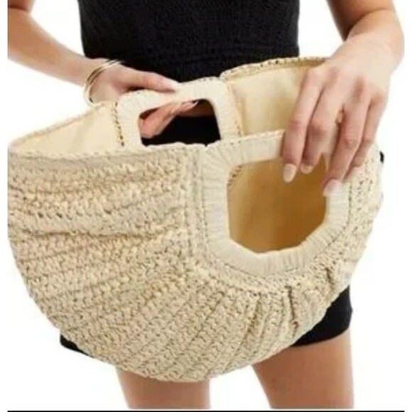 RAMLA Designer Raffia Woven Half Moon Handbag Straw Resort Beach Bag NEW - Picture 3 of 7